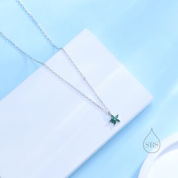 Tiny Emerald Green Cz Flower Necklace, 8 of 12