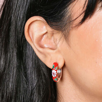 Red Cloisonné Hoop Earrings, 2 of 9