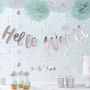 Rose Gold Hello World Baby Shower Bunting Banner, thumbnail 1 of 3