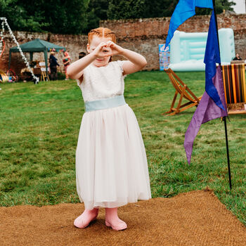 Lace And Tulle Flower Girl Dress With Colour Sash, 5 of 5