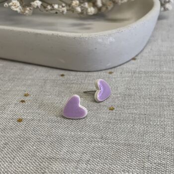 Lilac Heart Stud Clay Earrings, 2 of 7