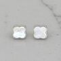The Lucky Clover Mother Of Pearl Stud Earrings, Silver, thumbnail 3 of 6