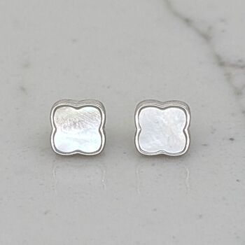 The Lucky Clover Mother Of Pearl Stud Earrings, Silver, 3 of 6