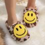 Women's Leopard Print Slippers With Happy Face Design, thumbnail 4 of 7