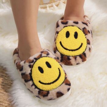 Women's Leopard Print Slippers With Happy Face Design, 4 of 7
