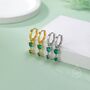 Double Emerald Green Cz Huggie Hoop Earrings, thumbnail 3 of 11