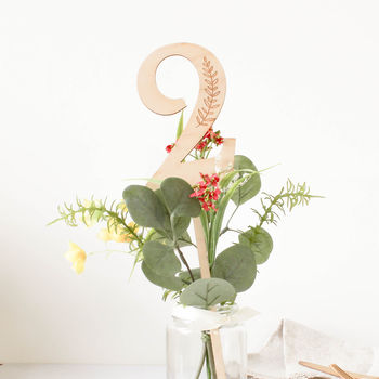 Wooden Wedding Table Numbers With Leaf Design, 6 of 7