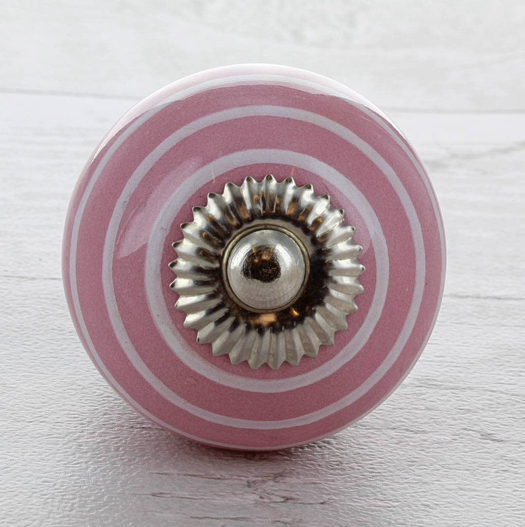 Pink Striped Ceramic Cupboard Door Knob Pull Handle By G Decor