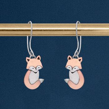 Sterling Silver And Copper Fox Drop Earrings, 3 of 8