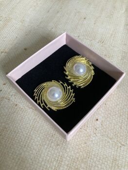 Gold Sunburst Pearl Stud Earrings, 6 of 6