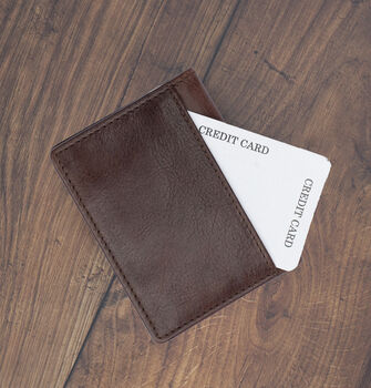 Men's Cardholder Wallet Italian Dark Brown Leather Flapover Rfid Protected Personalised, 8 of 8