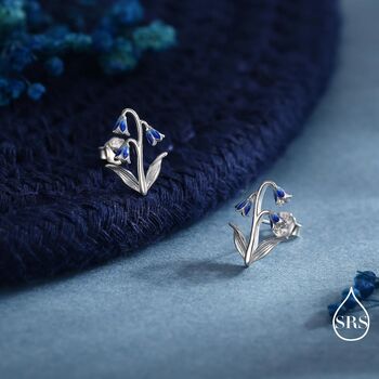 Sterling Silver Delicate Bluebell Flower Stud Earrings With Enamel, 3 of 12