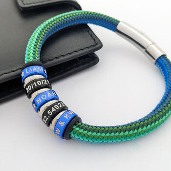 Men's Bracelet With Personalised Blue And Black Rings, 3 of 6