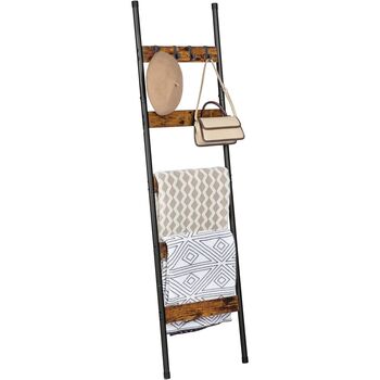 Five Tier Wall Leaning Rack With Hooks Display Shelf, 6 of 7