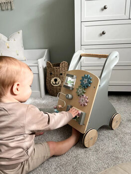 Personalised Wooden Grey Activity Walker Toy, 4 of 8