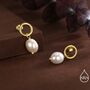 Sterling Silver Circle With Dangling Baroque Pearl Drop Stud Earrings, thumbnail 8 of 12