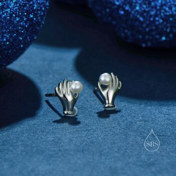 Vintage Inspired Hand Holding A Pearl Stud Earrings, 5 of 10