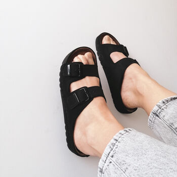 Leather Sandals With Memory Foam Insole In Black, 5 of 9