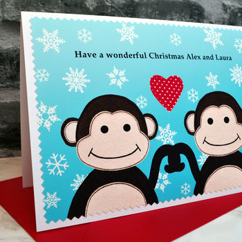 'Monkeys' Personalised Couple Christmas Card, 2 of 3