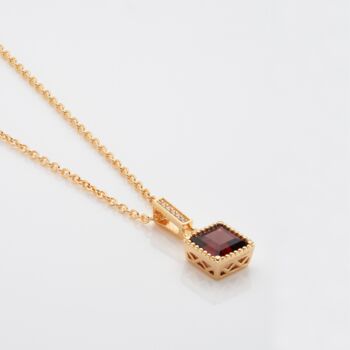 Garnet 18k Gold Plated Square Necklace, 3 of 4