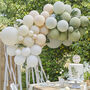 Peach And Sage Balloon Arch With Foliage And Streamers, thumbnail 1 of 2
