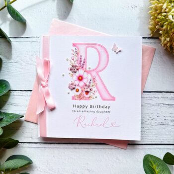 Handmade Pink Monogramed Birthday Card, 6 of 10