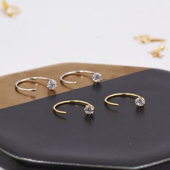 Sterling Silver Minimalist Huggie Hoops With Sparkly Cz Crystals, 7 of 11
