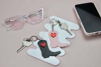 Cowboy Boot Keyring In Pink Or Black With Heart Detail, 3 of 4