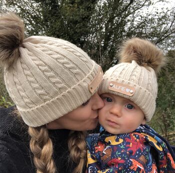 Matching Parent And Baby Knitted Pom Pom Hats, 3 of 12