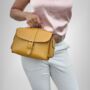 Small Leather Crossbody Satchel Handheld Handbag Canary Yellow With Side Pockets, thumbnail 2 of 9