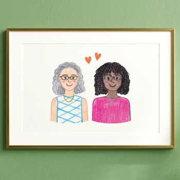 Personalised Couple Portrait Hand Drawn Print, 4 of 7