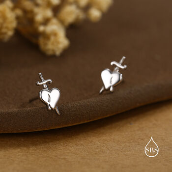 Sterling Silver Dagger Heart Stud Earrings, 4 of 12