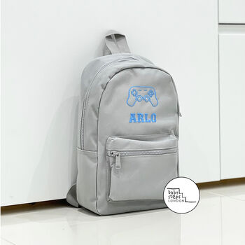 Grey Personalised Name Design Unisex Mini Backpack, 2 of 3