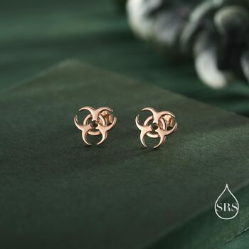 Sterling Silver Tiny Biohazard Stud Earrings, 2 of 12