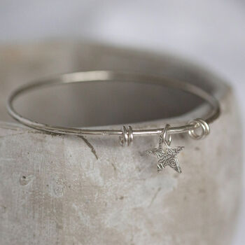 Sterling Silver Textured Star Charm Bangle, 2 of 7