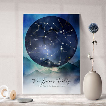 Personalised Family Constellation Mountains Watercolour, 4 of 8