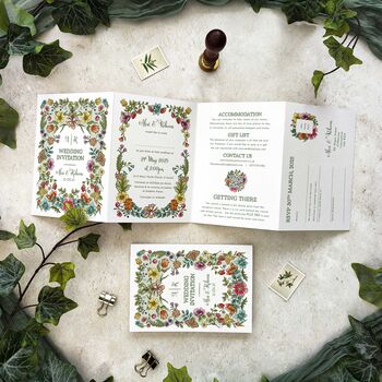 Folk Floral Concertina Invitations, 3 of 9