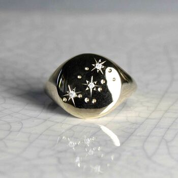 Zodiac Constellation Diamond Signet Ring Solid Gold, 2 of 12