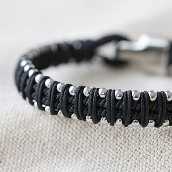 Men's Personalised Black Cord Bead Bracelet In Box, 7 of 10