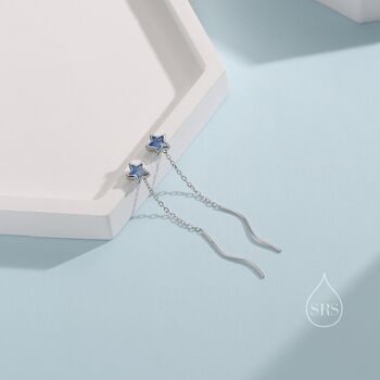 Aquamarine Blue Star Bezel Cz Crystal Threader Earrings, 5 of 10