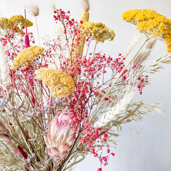 Pink And Yellow Dried Flower Bouquet With Protea, 4 of 5