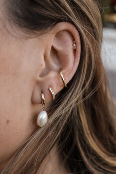 Baroque Pearl Drop Huggie Hoop Gold Plated Earrings, 2 of 4