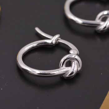 Sterling Silver Heart Knot Huggie Hoop Earrings, 9 of 12