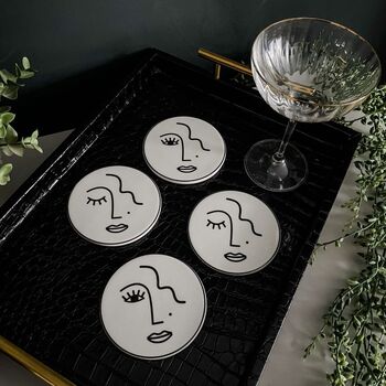 Face Abstract Line Art Set Of Four Coasters, 4 of 4