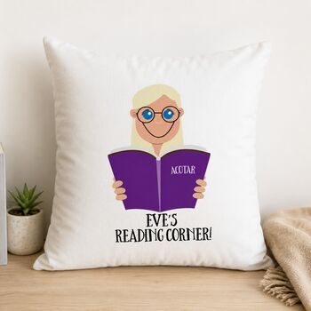 Personalised Girl's Face Cushion Gift For Book Lovers, 3 of 10