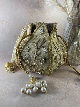 Gold Handcrafted Raw Silk Potli Bag/Wrist Bag, 2 of 4