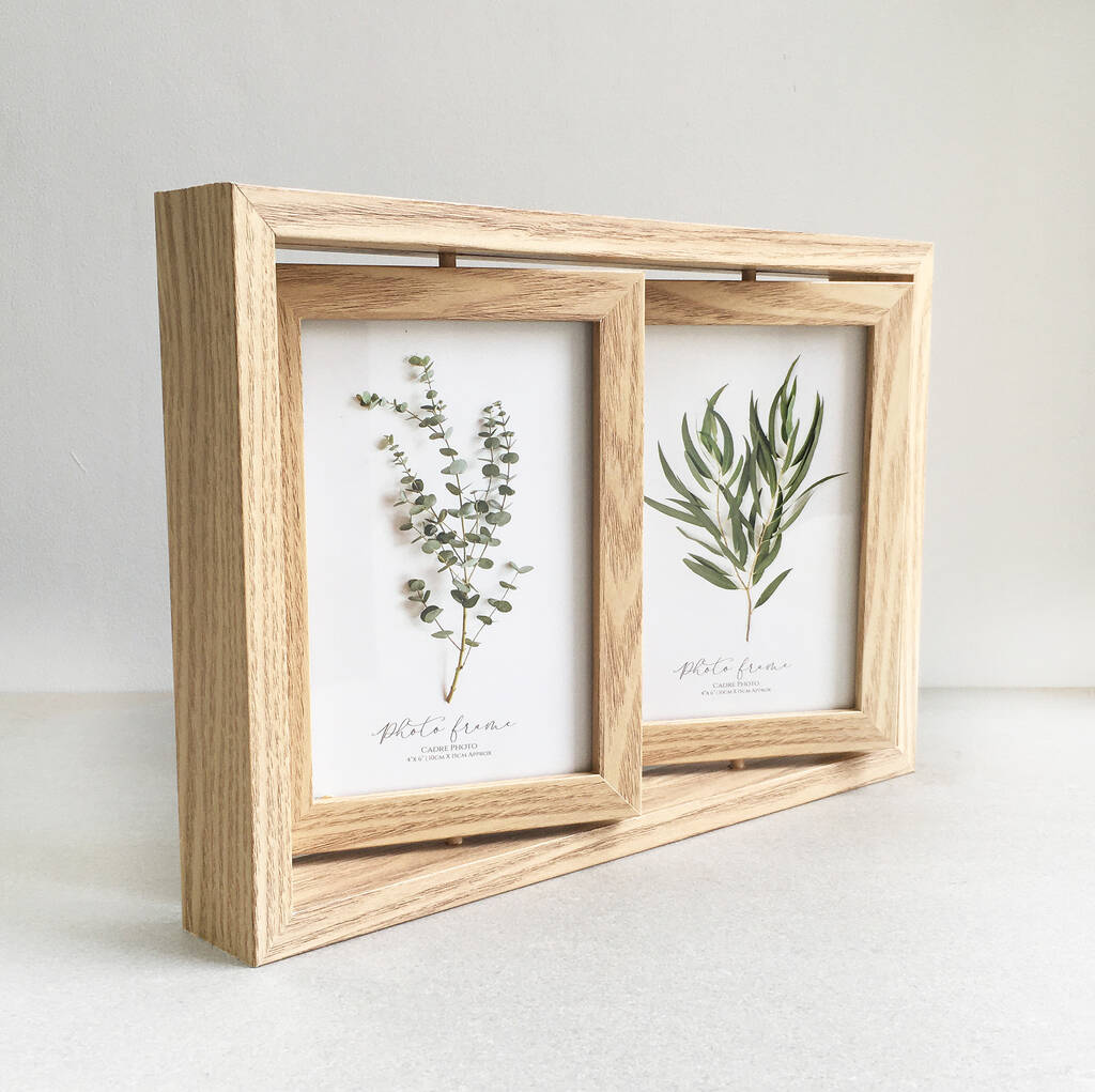 Double Photo Rotating Oak Picture Frame By Over & Over