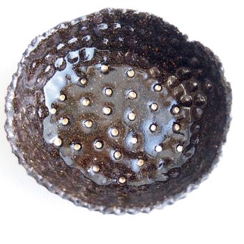 Handmade Black Gloss Ceramic Ring Dish With Gold Dots, 6 of 6