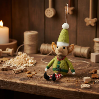Handmade Needle Felt Christmas Elf Decoration, 11 of 12