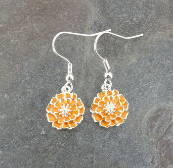 Marigold Orange Flower Drop Earrings, 3 of 4